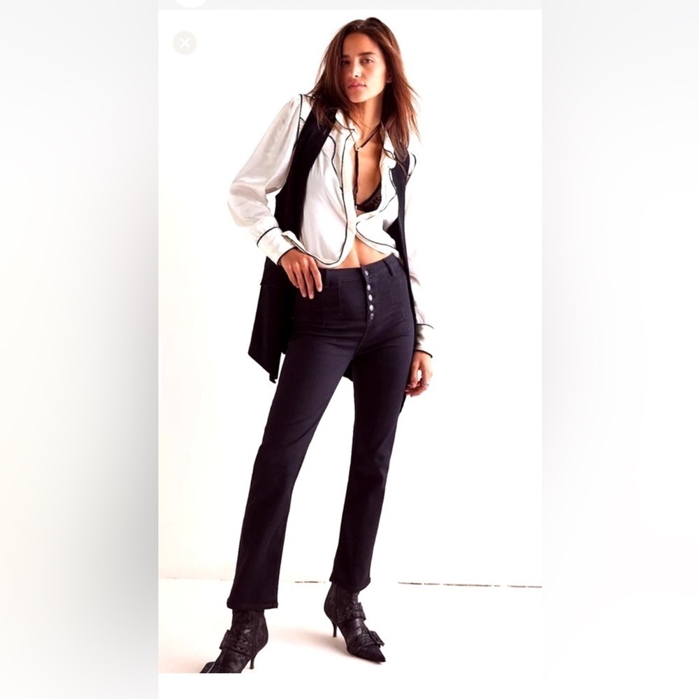 Free People We The Free Aura Slim Cigarette Jean 27 Black Exposed Button-Fly NWT